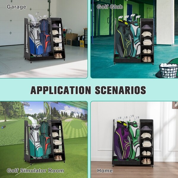 Wooden Golf Bag Organizer and Storage Rack - Holds 2 Golf Bags, 12
